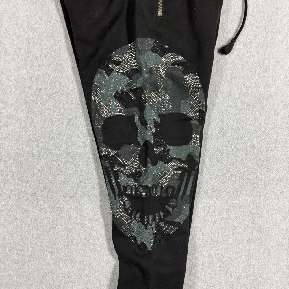 Hacker Plein Gothic Camo Rhinestone Skull Sweatpants Joggers Black - Size M - Picture 6 of 15